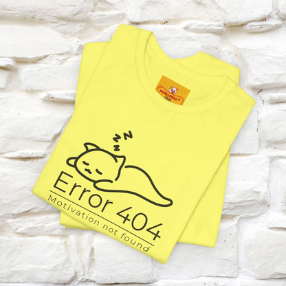 ''Error 404 Motivation Not Found'' Cat T-Shirt Front and Back Design | Nunu&Miao Studio