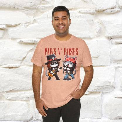 Paws N' Roses T-Shirt | Rock-Inspired Cat Lover Tee for Men & Women | 100% Cotton*