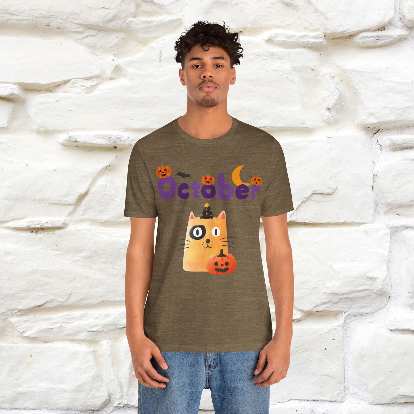 ''October Halloween'' Cat Unisex T-shirt 100% Cotton*