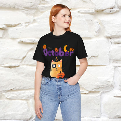 ''October Halloween'' Cat Unisex T-shirt 100% Cotton*