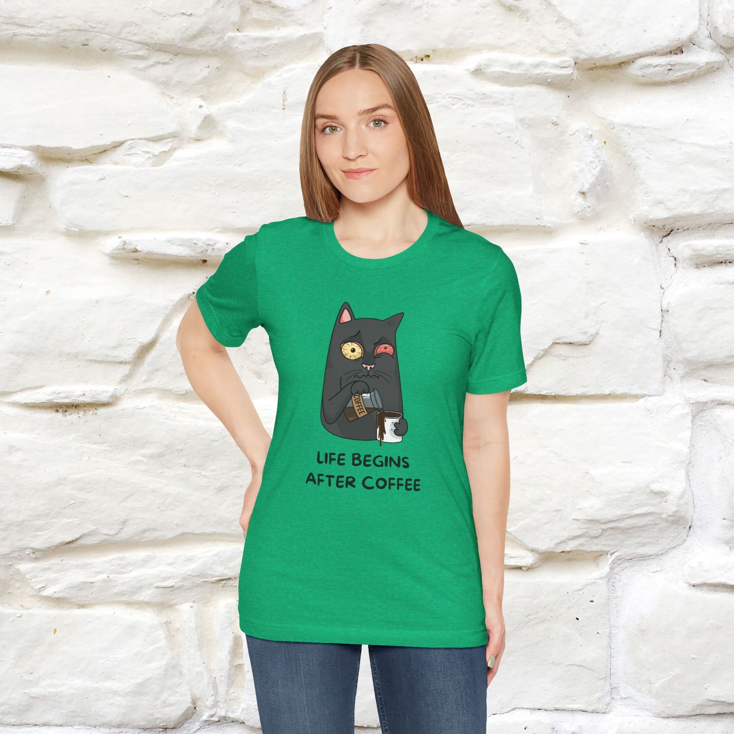 ''Life Begings After Coffe''  Cat T-shirt for Men and Women  100% Cotton*