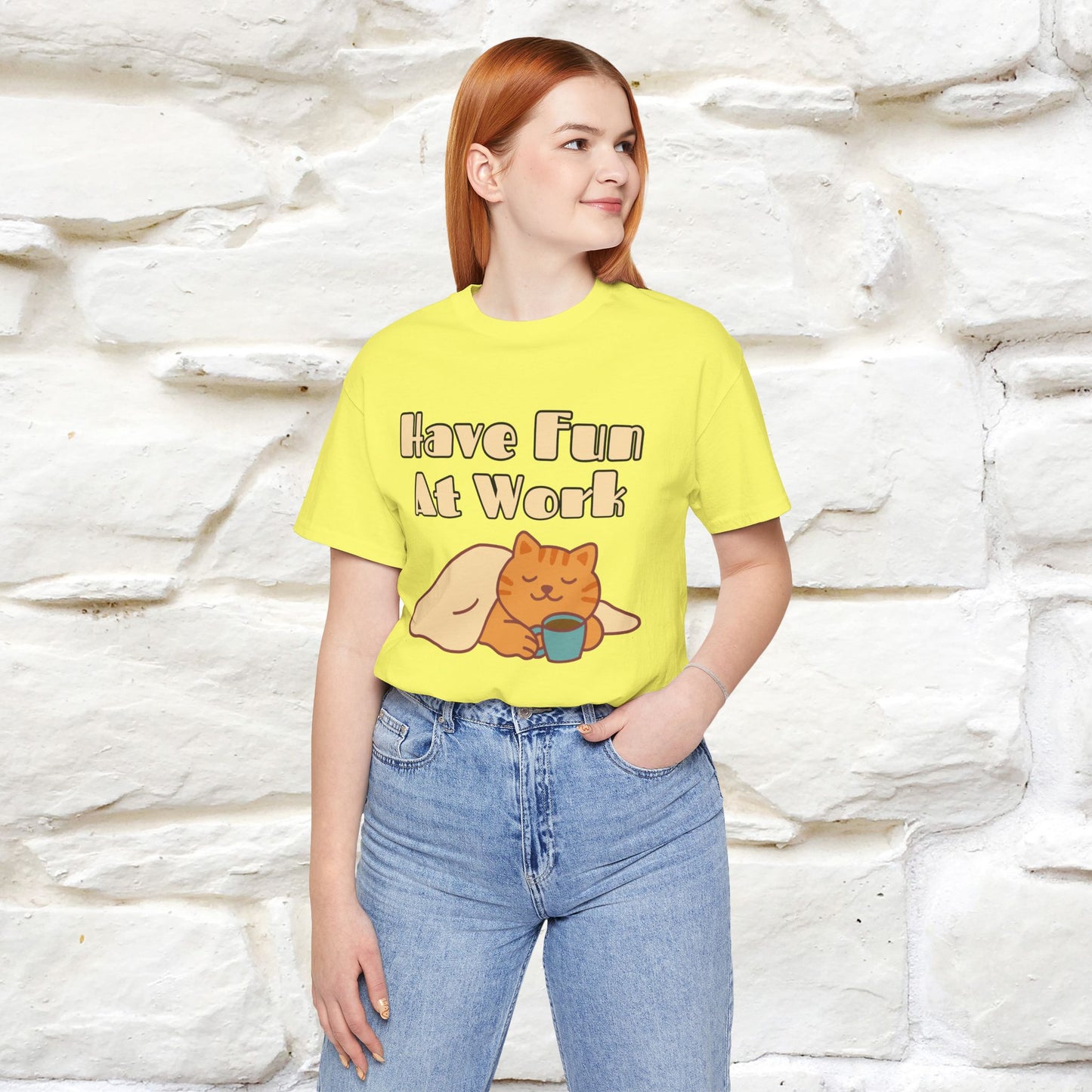 Maglietta con gatto "Have Fun At Work" per uomo e donna | 100% cotone* 🐾