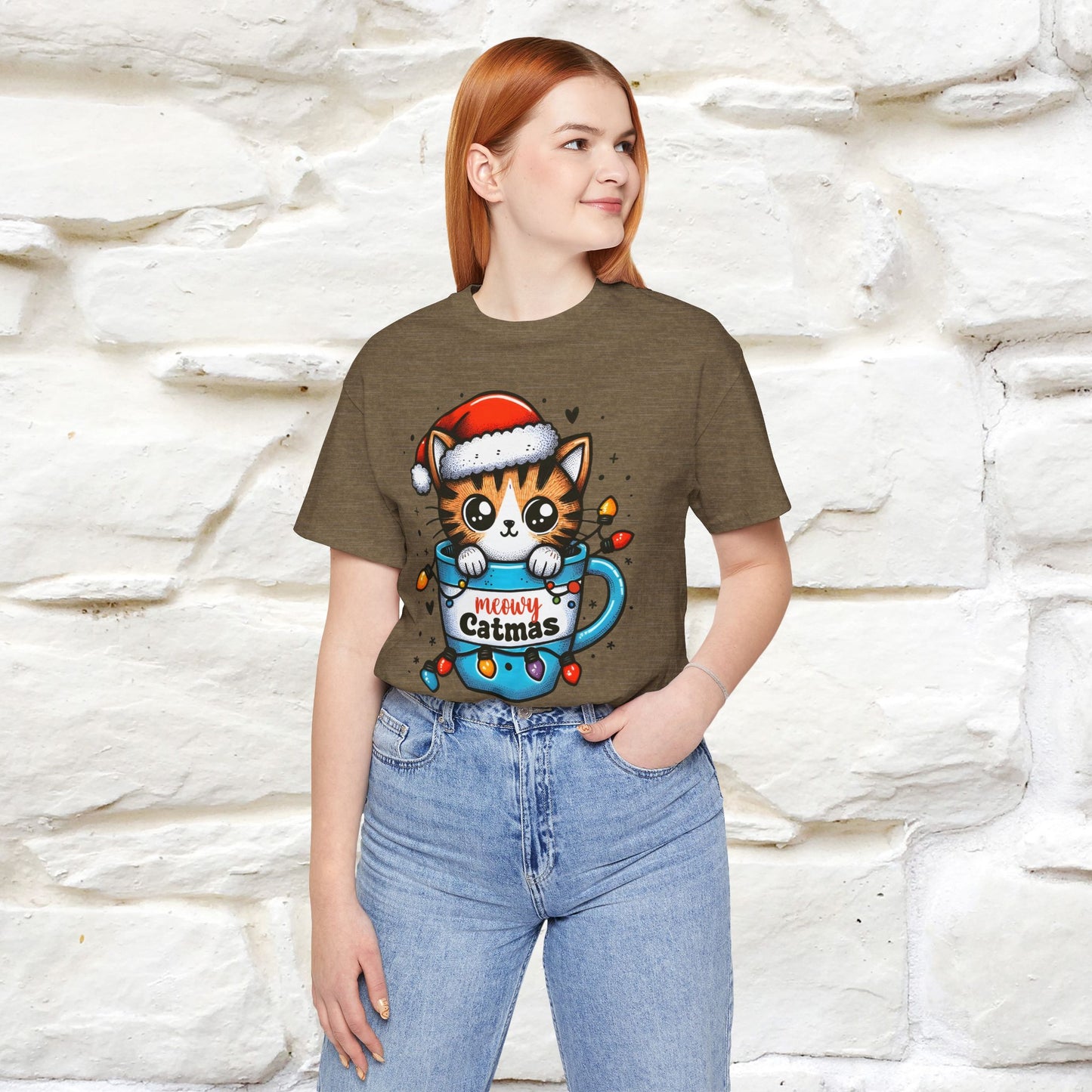 Meowy Catmas T-Shirt | Festive Cat Christmas Shirt for Men & Women | 100% Cotton