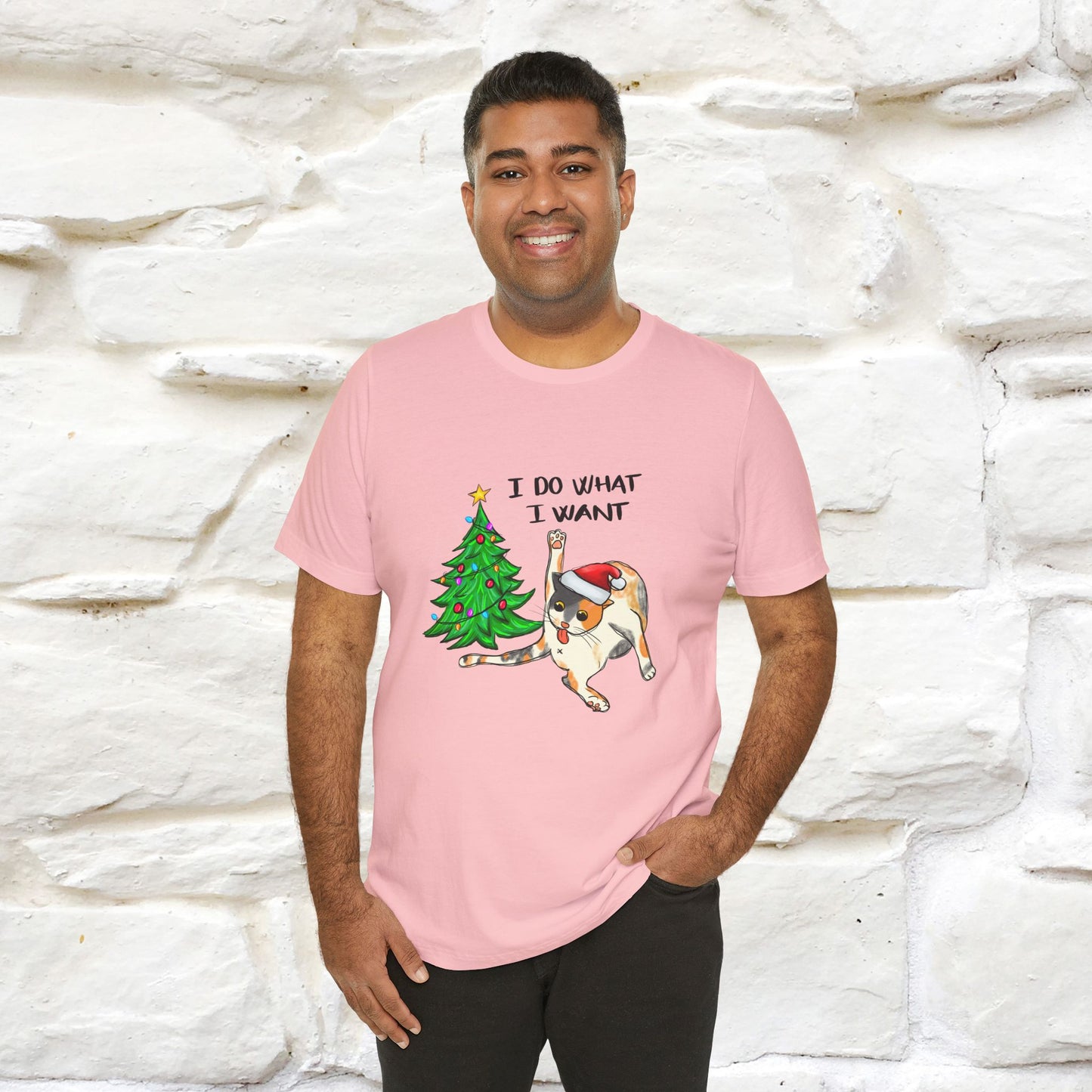 I Do What I want Funny T-Shirt | Festive Cat Christmas Shirt for Men & Women | 100% Cotton*