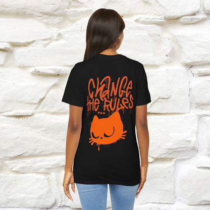 ''Change The Rules''  Cat T-shirt for Men Front And Back Design 100% Cotton*