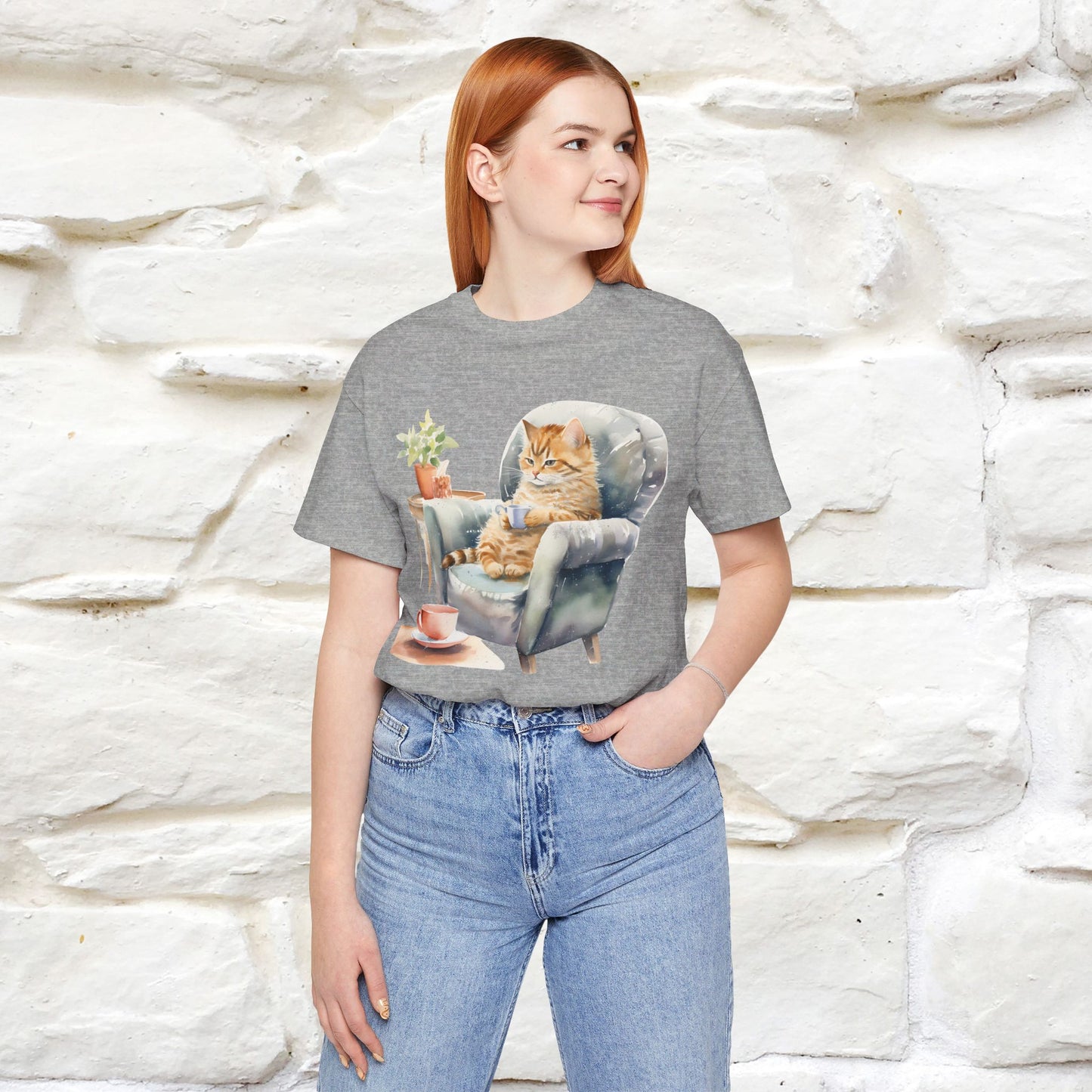 "Cat and Cuppa Comfort"T-shirt for Women 100% Cotton* - Nunu&Miao Studio