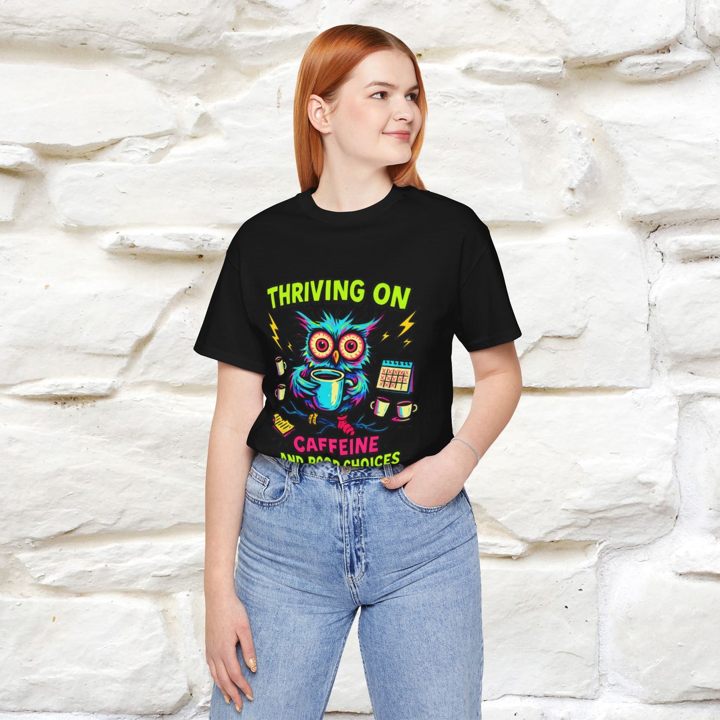 ''Thriving On Caffeine And Poor Choices''|  Sarcastic Cat T-Shirt | Nunu&Miao Studio