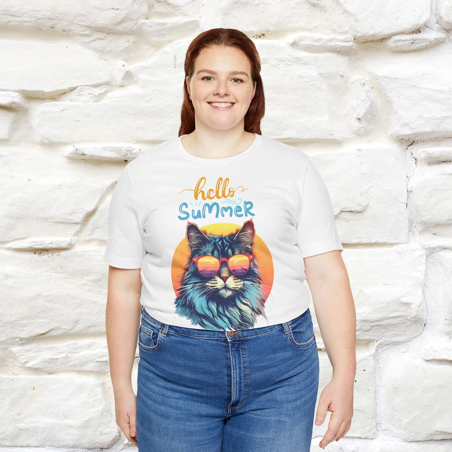 ''Hello Summer'' Cat T-shirt for Women 100% Cotton* - Nunu&Miao Studio