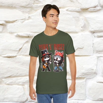 Paws N' Roses T-Shirt | Rock-Inspired Cat Lover Tee for Men & Women | 100% Cotton*