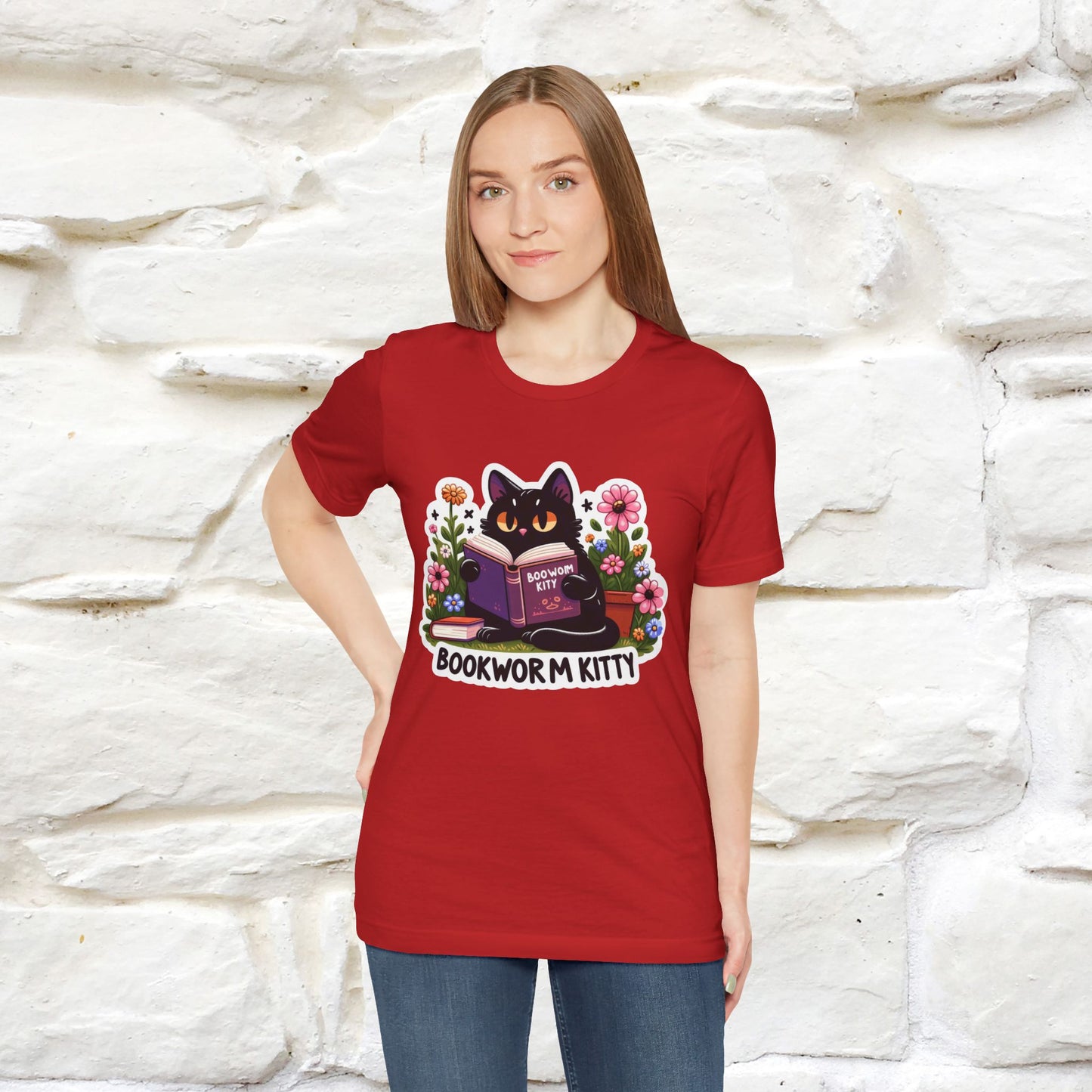 "Bookworm Kitty" Cat T-Shirt for Women | 100% Cotton* | Book Lover Tee