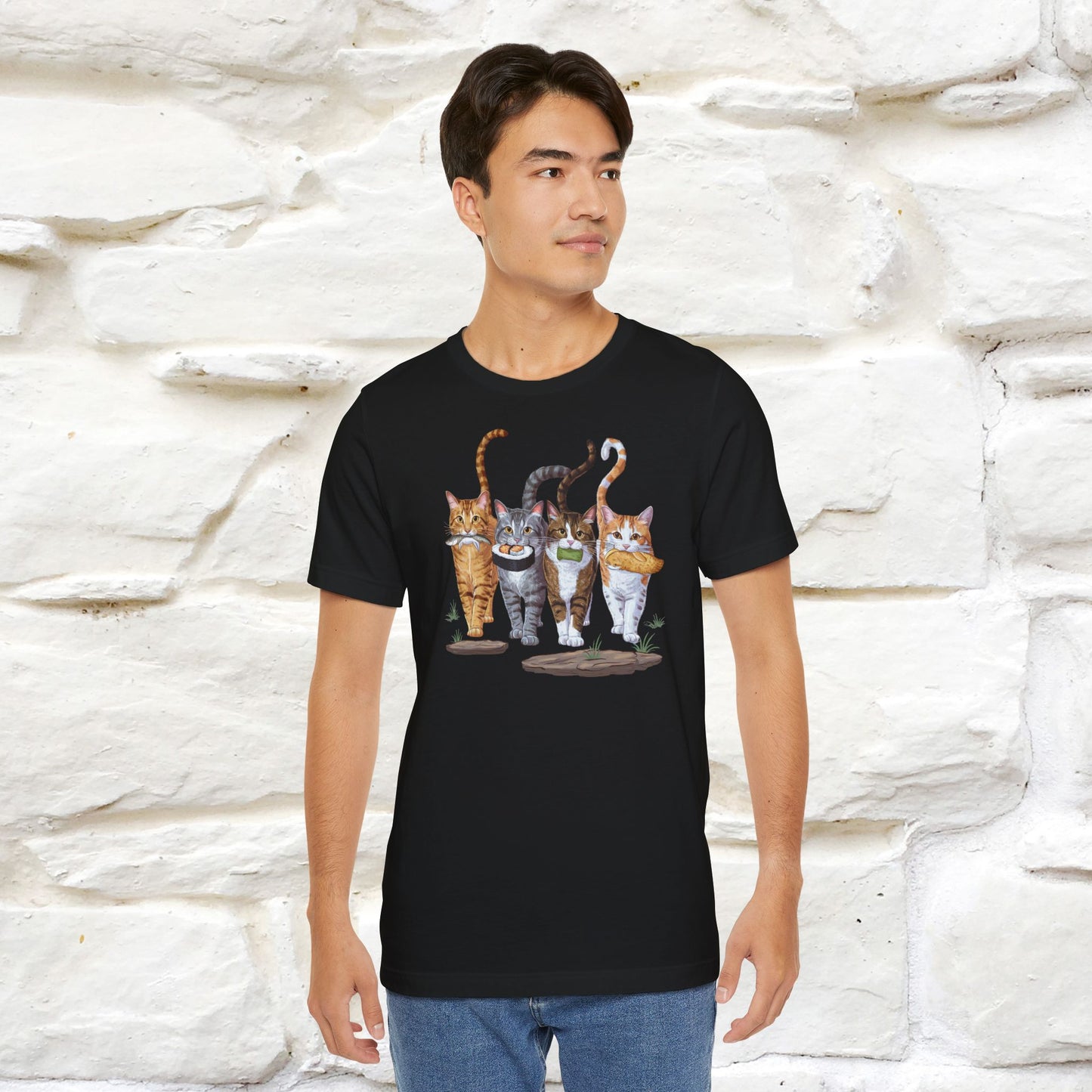 Four Cats' Feast: Feline Food Frenzy T-Shirt for Men & Women | 100% Cotton*