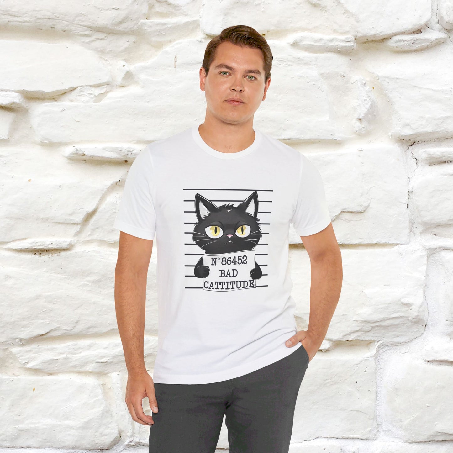 ''Bad Cattitude'' T-shirt for Man 100% Cotton* - Nunu&Miao Studio