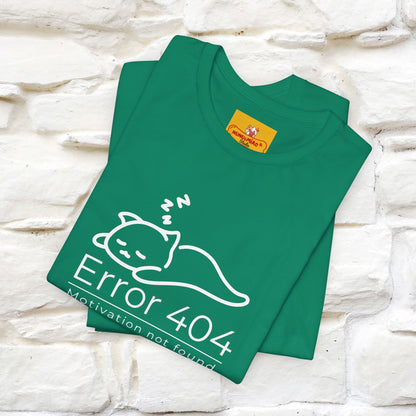 ''Error 404 Motivation Not Found'' Cat T-Shirt Front and Back Design | Nunu&Miao Studio