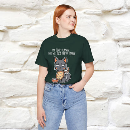 "Caro umano, il cibo non si servirà da solo" Maglietta divertente con gatto per uomo e donna | 100% cotone* 🐾