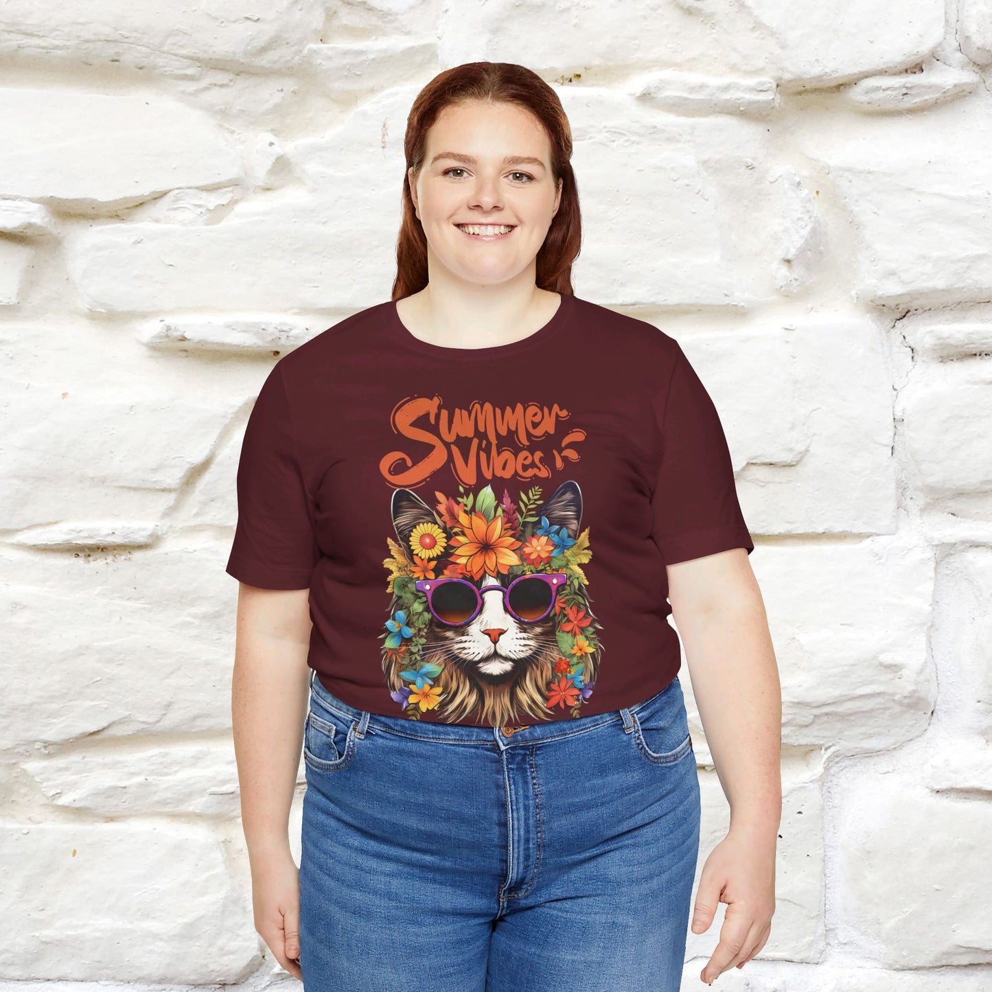 ''Summer Vibes'' Cat T-shirt for Women 100% Cotton* - Nunu&Miao Studio