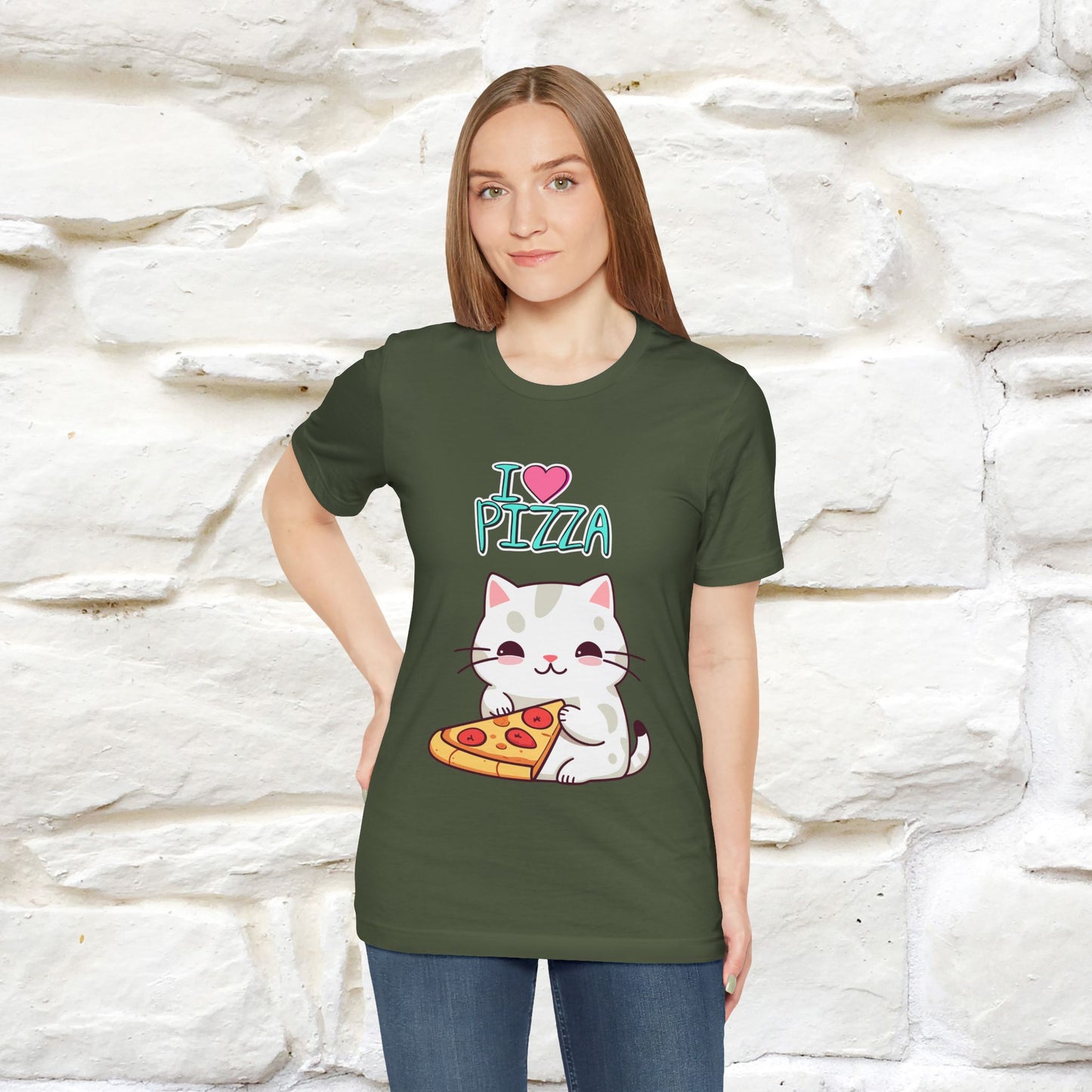 "I Love Pizza" Cat T-shirt for Men & Women | 100% Cotton*