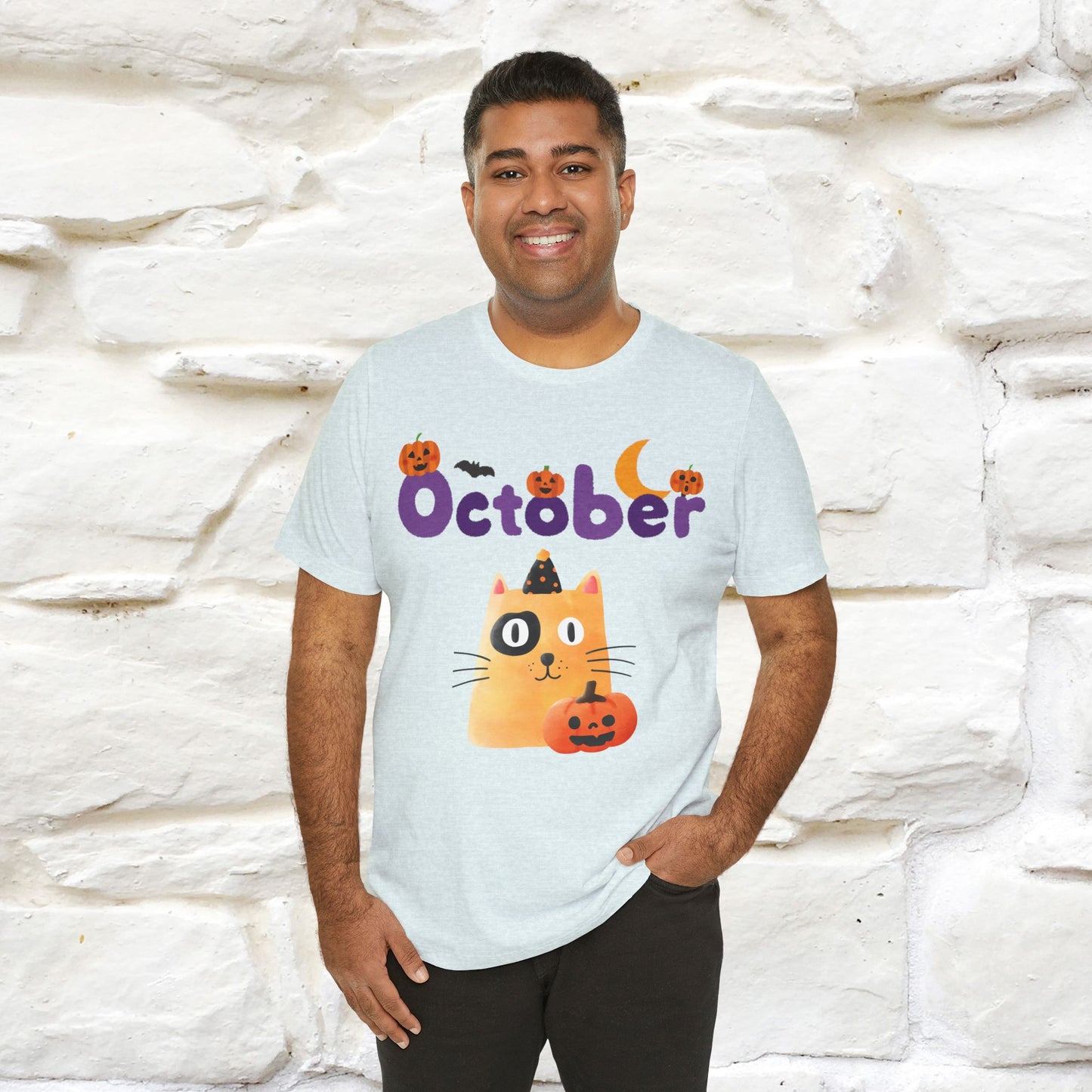 ''October Halloween'' Cat Unisex T-shirt 100% Cotton*