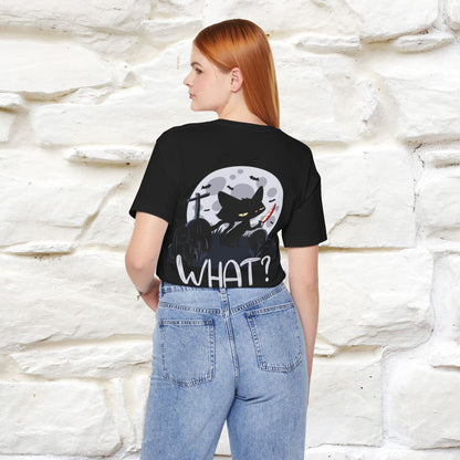 ''What?'' Cat Halloween  Unisex Front And Back Design T-shirt  100% Cotton*