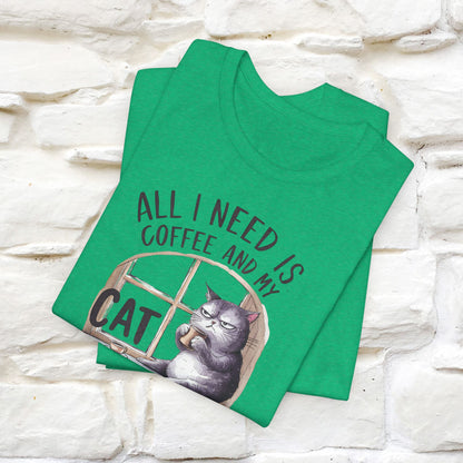 All I Need Is Coffee and My Cat, It's Too Peopley Outside T-Shirt | Funny Cat Shirt for Men & Women | 100% Cotton*