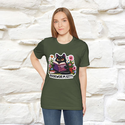 "Bookworm Kitty" Cat T-Shirt for Women | 100% Cotton* | Book Lover Tee