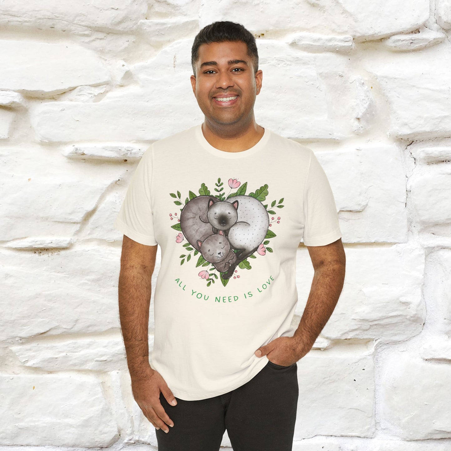 "All You Need Is Love" Cat T-Shirt | 100% Cotton* | Adorable Cat Apparel for Men & Women