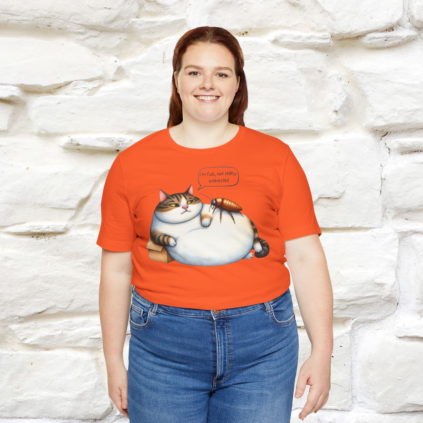 ''I Am Full,Not Really Interested'' Cat T-shirt for Women 100% Cotton* - Nunu&Miao Studio