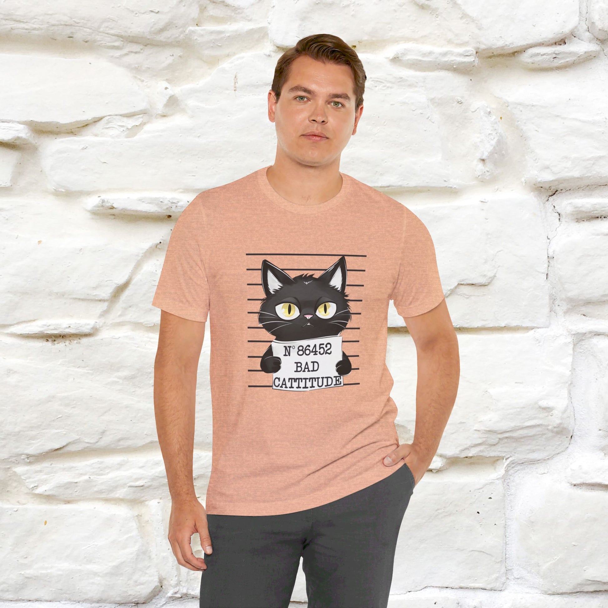 ''Bad Cattitude'' T-shirt for Man 100% Cotton* - Nunu&Miao Studio