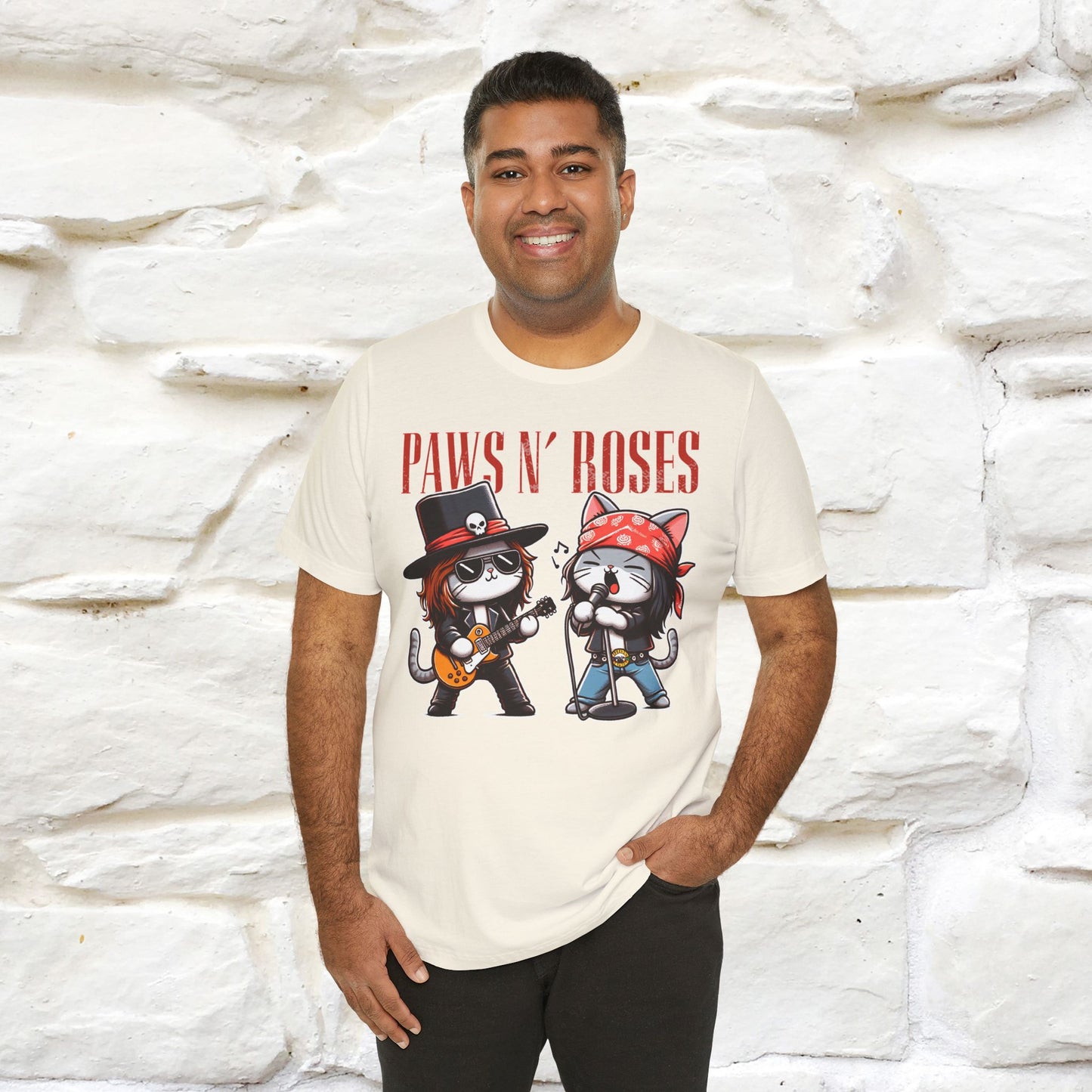 Paws N' Roses T-Shirt | Rock-Inspired Cat Lover Tee for Men & Women | 100% Cotton*