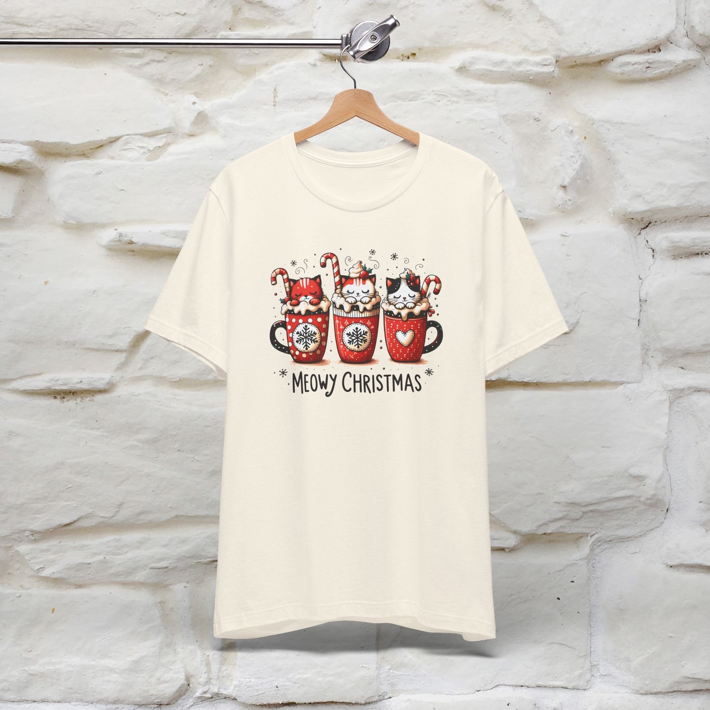 Meowy Christmas T-Shirt | Cute Festive Cat Christmas Shirt for Men & Women | 100% Cotton