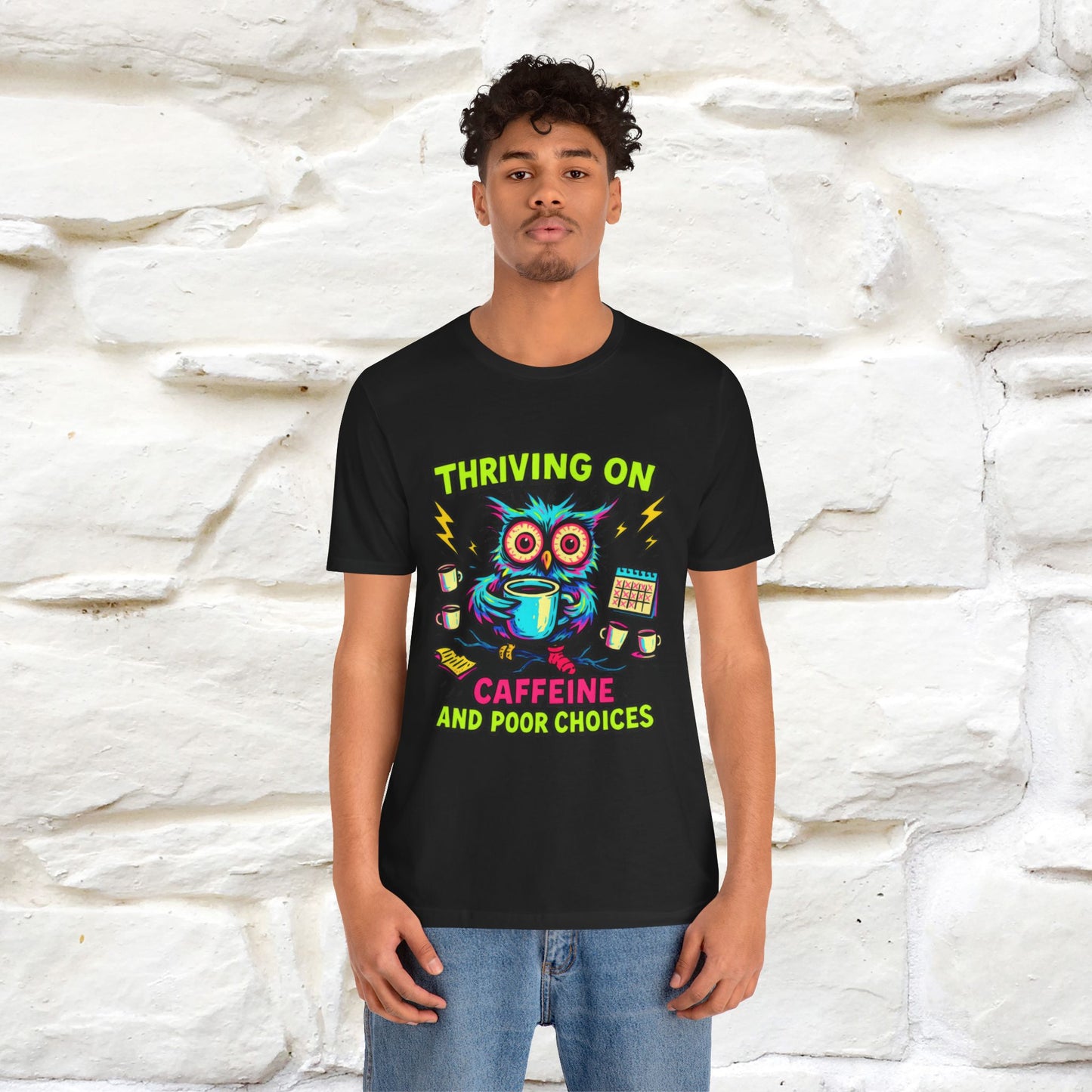 ''Thriving On Caffeine And Poor Choices''|  Sarcastic Cat T-Shirt | Nunu&Miao Studio