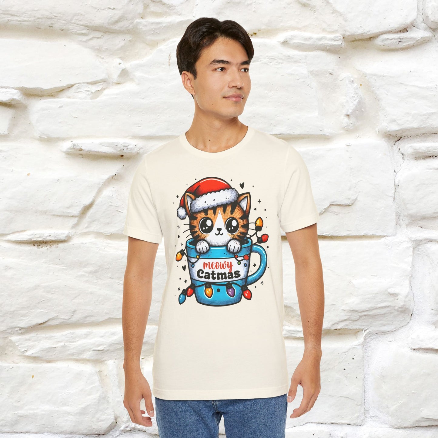 Meowy Catmas T-Shirt | Festive Cat Christmas Shirt for Men & Women | 100% Cotton