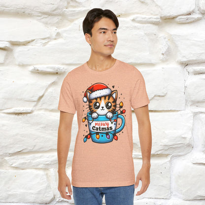 Meowy Catmas T-Shirt | Festive Cat Christmas Shirt for Men & Women | 100% Cotton