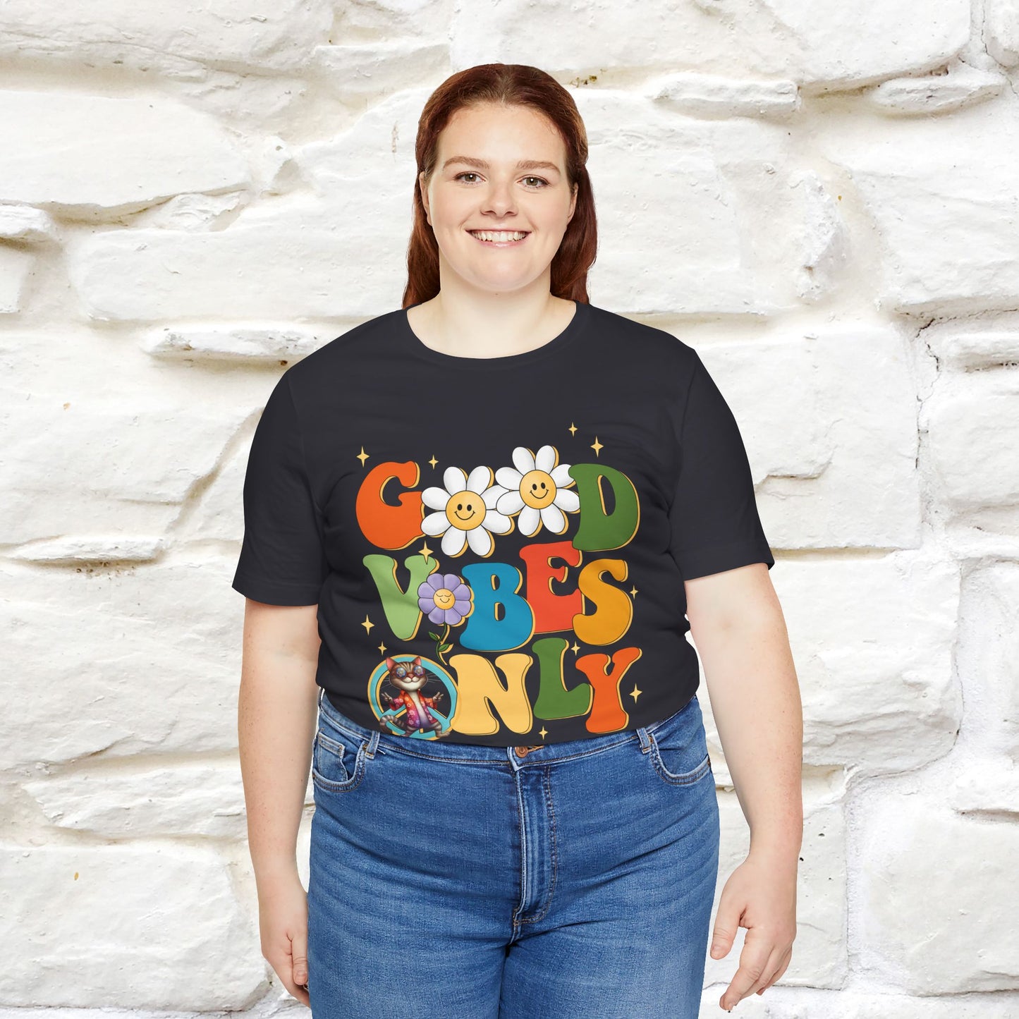 Good Vibes Only Cat T-Shirt for Men & Women | 100% Cotton* Positive Cat Lover Tee