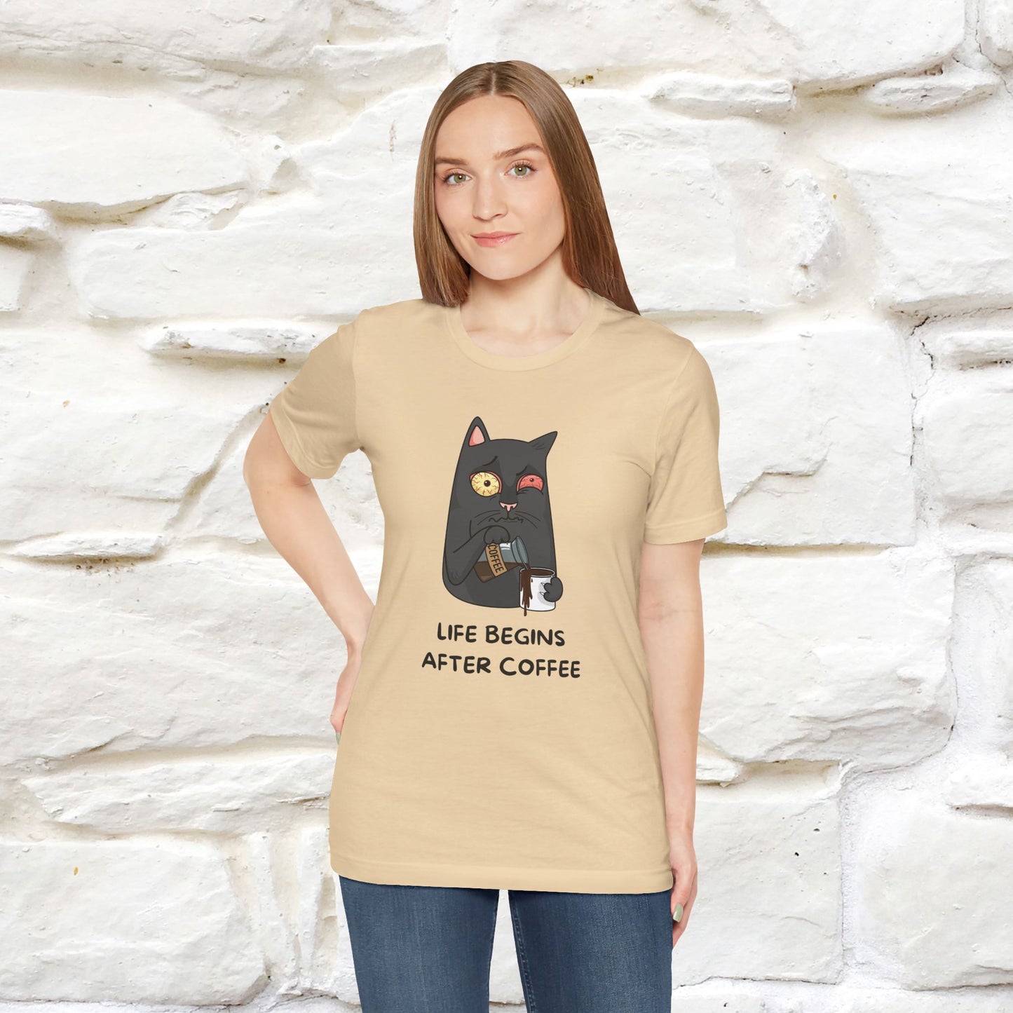 ''Life Begings After Coffe''  Cat T-shirt for Men and Women  100% Cotton*