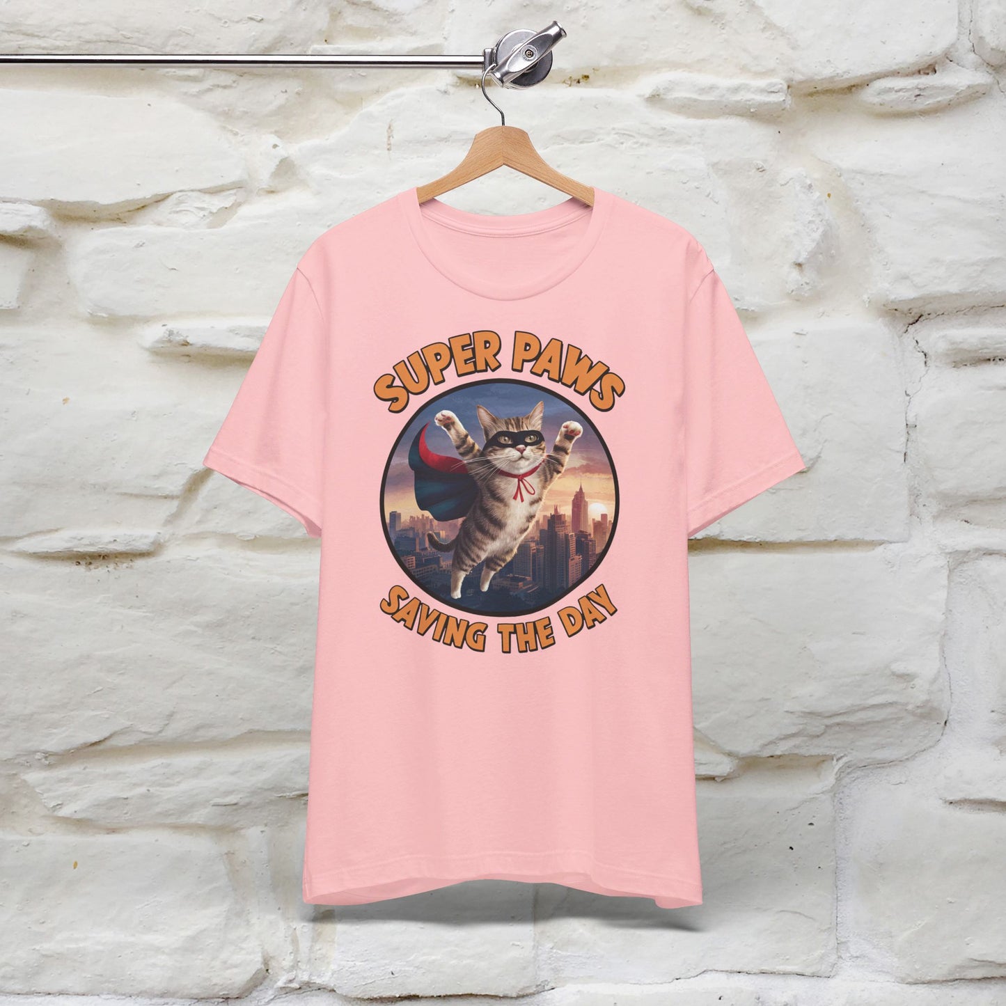 ''Super Paws Saving The Day'' Cat T-shirt for Man 100% Cotton. - Nunu&Miao Studio