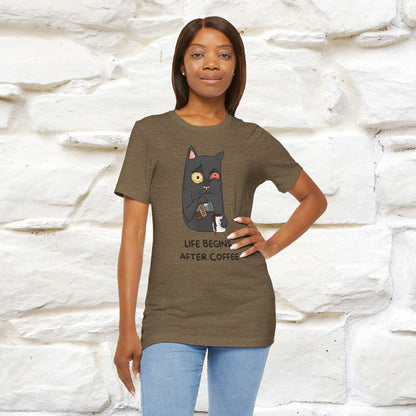 ''Life Begings After Coffe''  Cat T-shirt for Men and Women  100% Cotton*