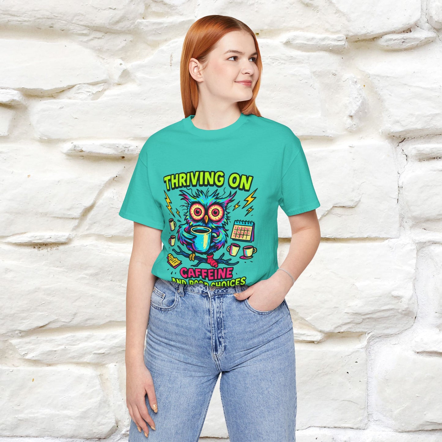 ''Thriving On Caffeine And Poor Choices''|  Sarcastic Cat T-Shirt | Nunu&Miao Studio