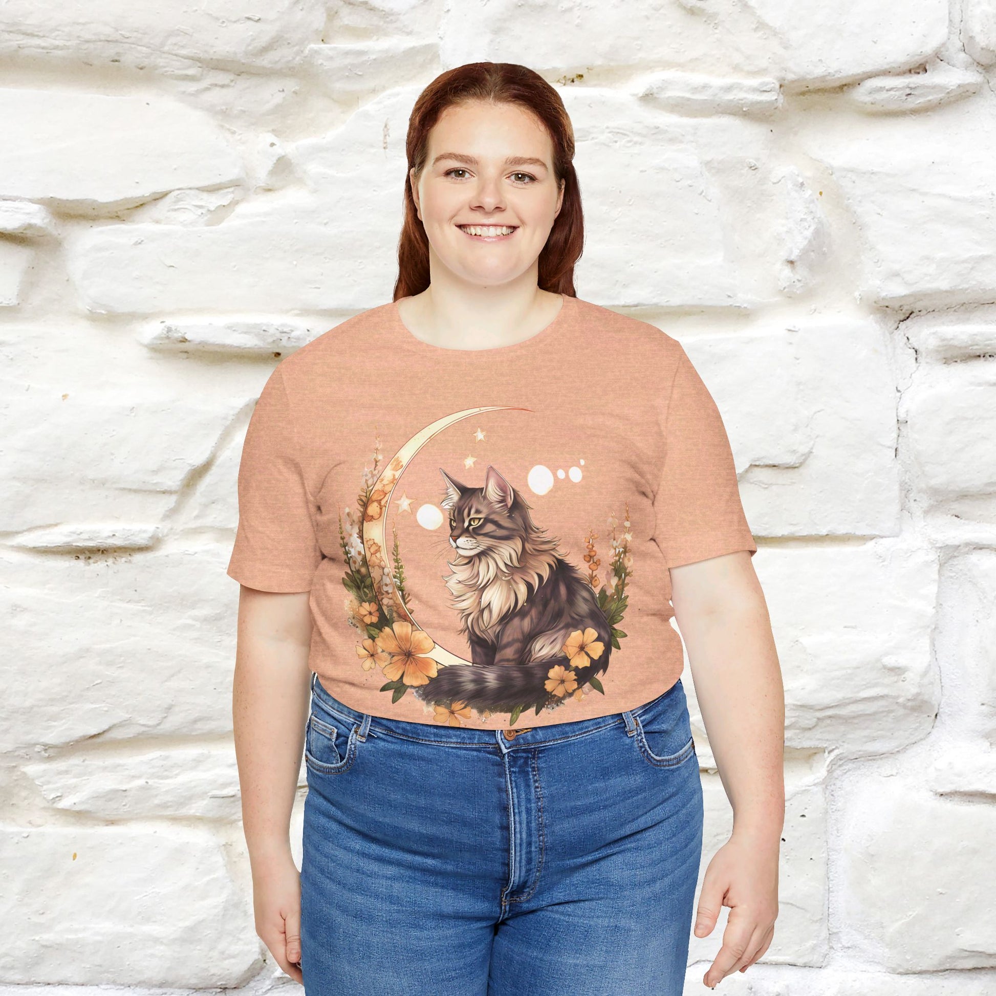 ''Blooming Under the Moon'' Cat T-shirt for Women 100% Cotton* - Nunu&Miao Studio