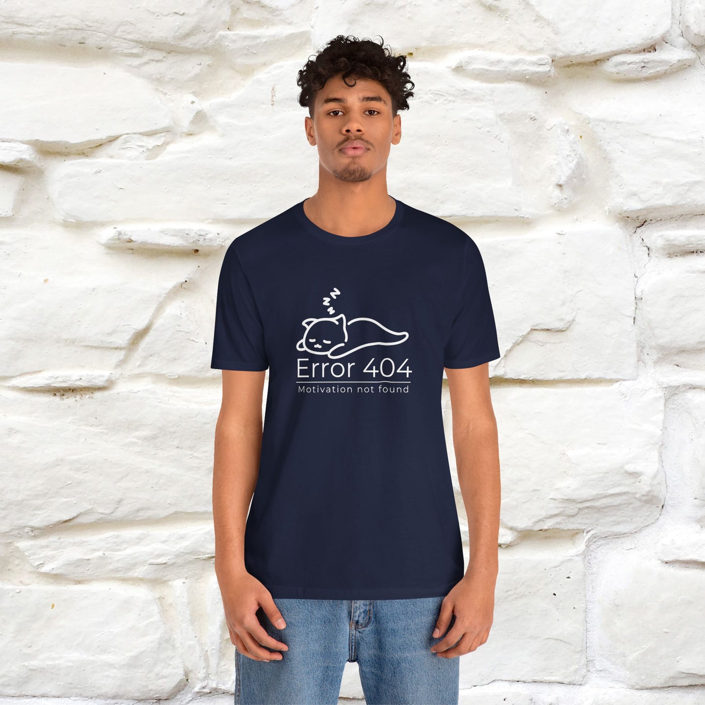 ''Error 404 Motivation Not Found'' Cat T-Shirt Front and Back Design | Nunu&Miao Studio