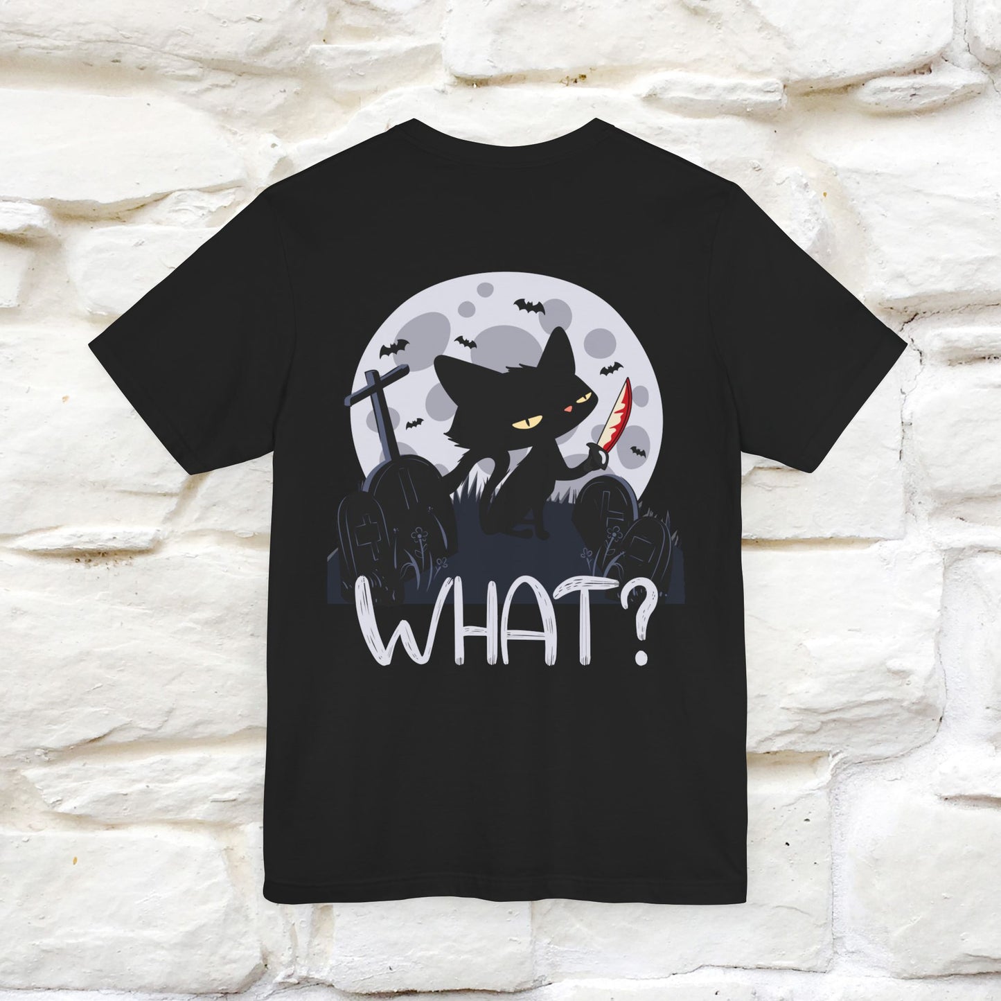 ''What?'' Cat Halloween  Unisex Front And Back Design T-shirt  100% Cotton*