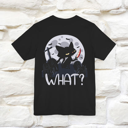 ''What?'' Cat Halloween  Unisex Front And Back Design T-shirt  100% Cotton*