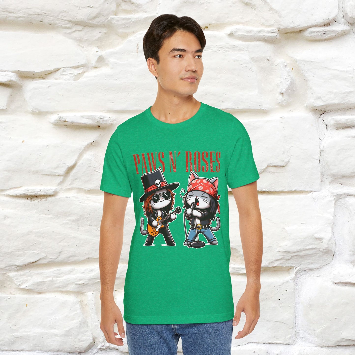 Paws N' Roses T-Shirt | Rock-Inspired Cat Lover Tee for Men & Women | 100% Cotton*