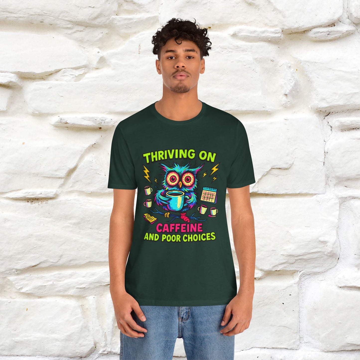 ''Thriving On Caffeine And Poor Choices''|  Sarcastic Cat T-Shirt | Nunu&Miao Studio