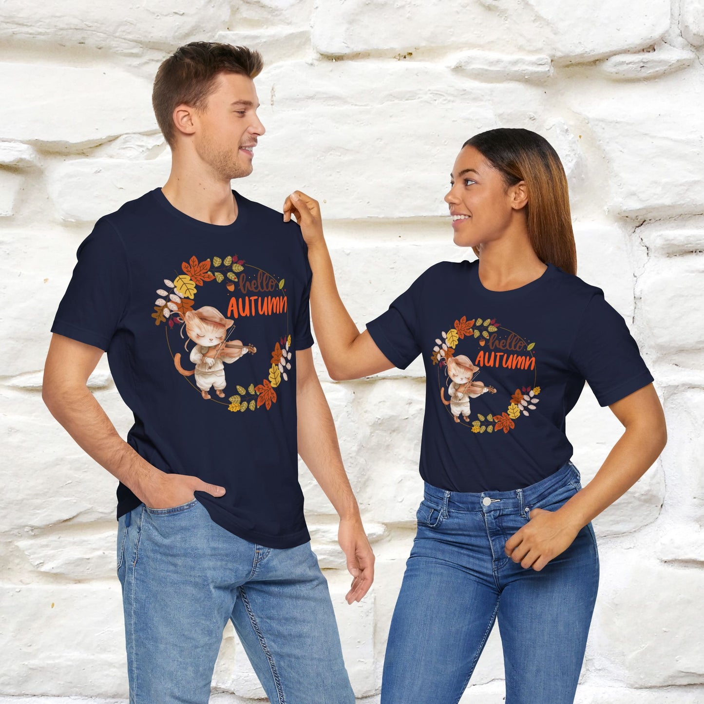 "Hello Autumn" Cat T-Shirt for Men & Women | 100% Cotton | Cozy Fall Fashion