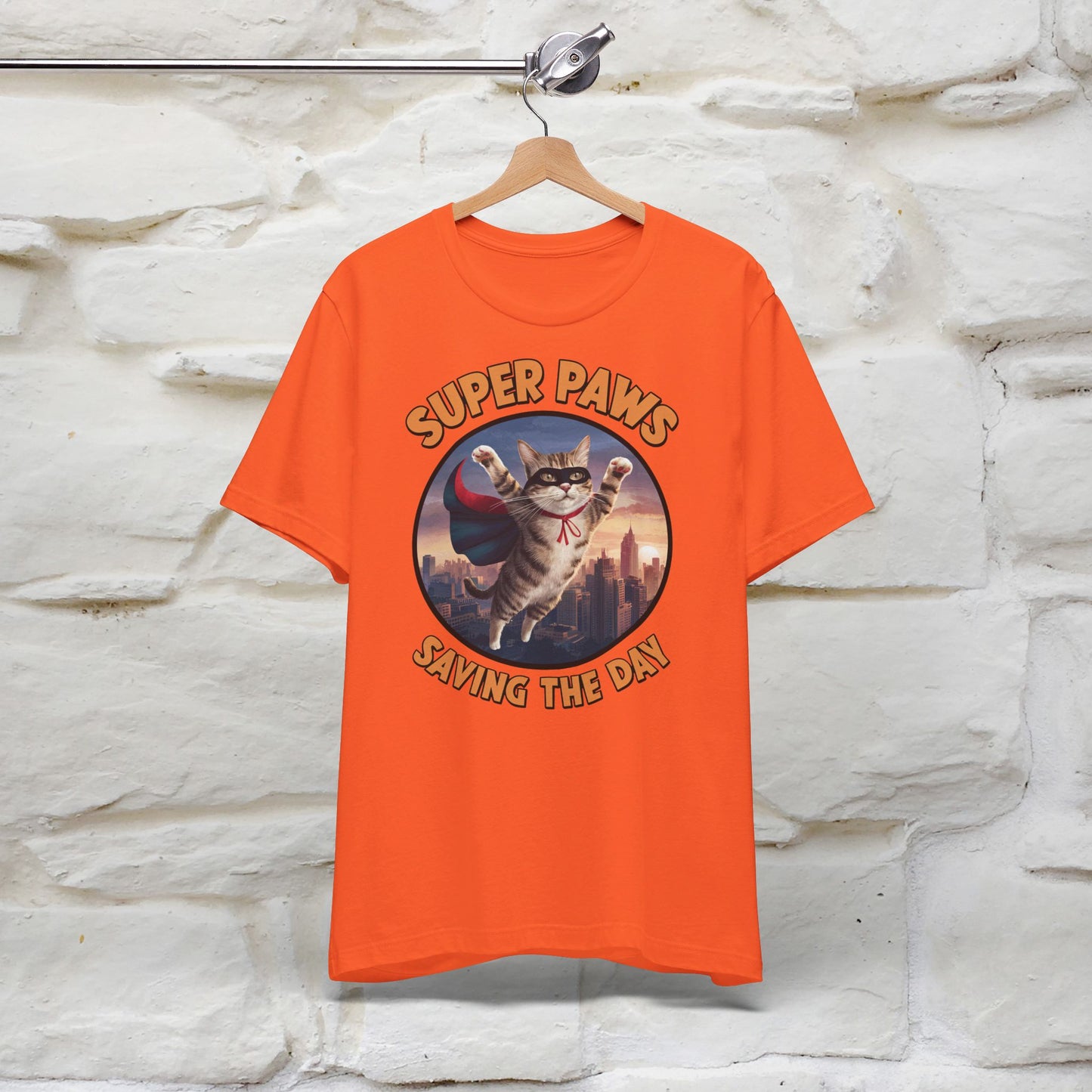 ''Super Paws Saving The Day'' Cat T-shirt for Man 100% Cotton. - Nunu&Miao Studio