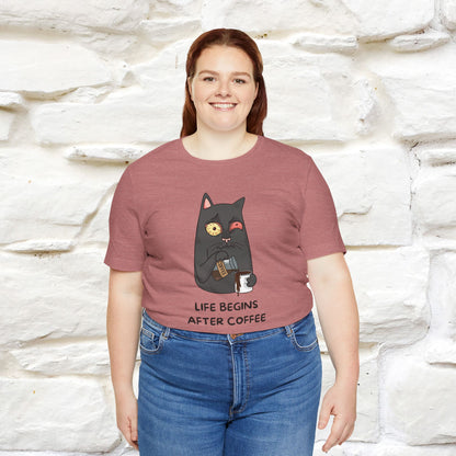 ''Life Begings After Coffe''  Cat T-shirt for Men and Women  100% Cotton*