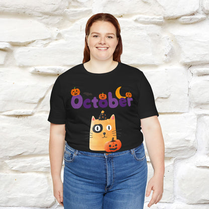 ''October Halloween'' Cat Unisex T-shirt 100% Cotton*