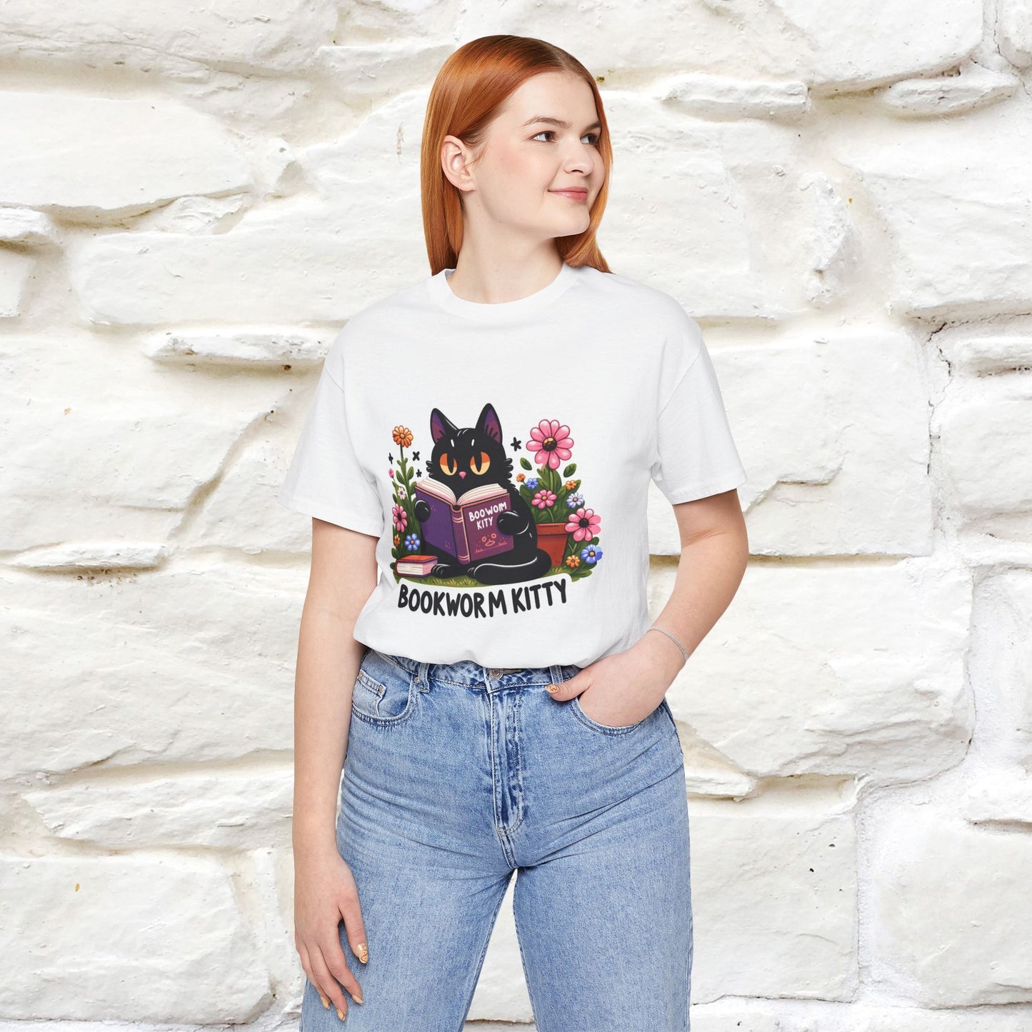 "Bookworm Kitty" Cat T-Shirt for Women | 100% Cotton* | Book Lover Tee