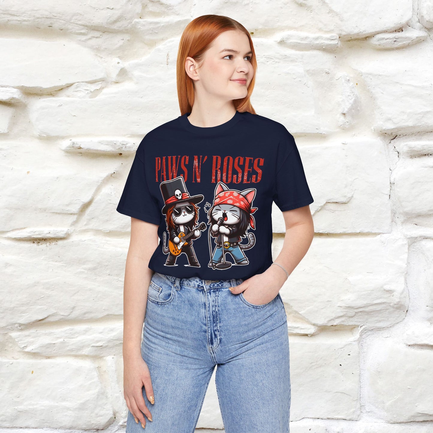 Paws N' Roses T-Shirt | Rock-Inspired Cat Lover Tee for Men & Women | 100% Cotton*