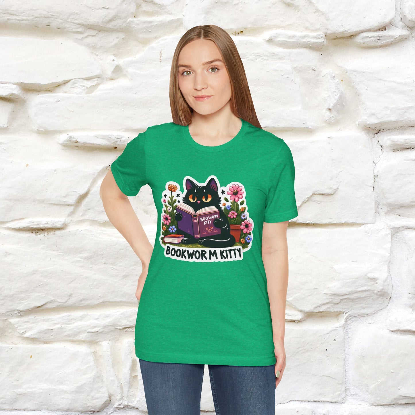 "Bookworm Kitty" Cat T-Shirt for Women | 100% Cotton* | Book Lover Tee